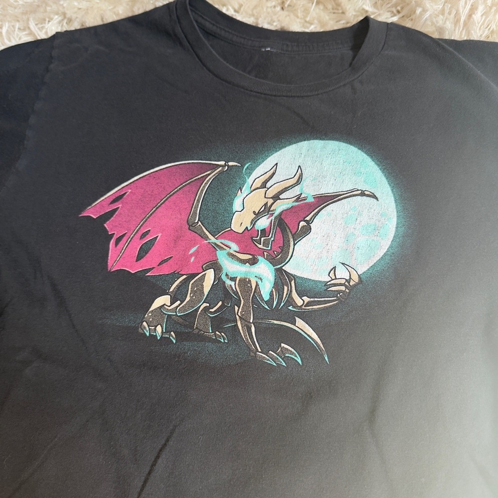 Gothic Dragon Graphic Tee Black Fantasy Moon Short Sleeve Cotton T-Shirt S/M